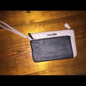 Nine West large leather neutral wristlet/clutch